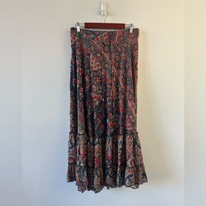 Silk Blend Paisley Skirt with Gold Foil Accents